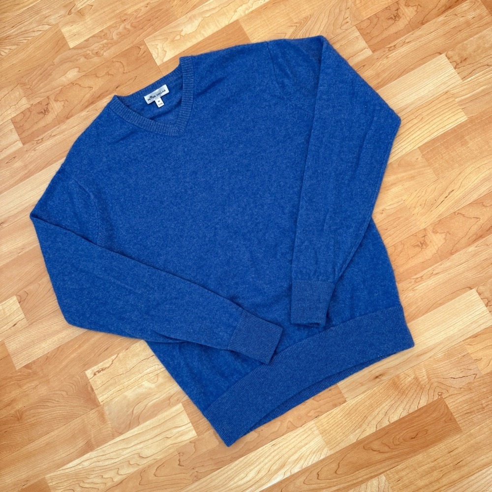 Peter Millar Mens Cashmere Blend V-Neck Sweater Blue Heather Medium RN100308